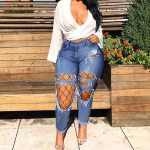 Hot selling spring and summer new style and comfortable denim casual trousers ladies plus size high waisted women jeans