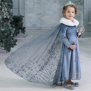 HYA74  New  product Elsa Dress Cosplay Snow Queen Princess Snowflake Anna Elsa Costume  Kids Dresses for Girls