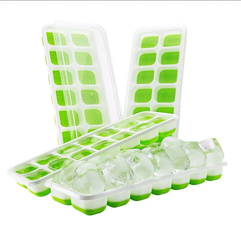 Ice Cube Tray with Lid Silicone Ice Cube Molds 14 Ice tray Stackable Durable