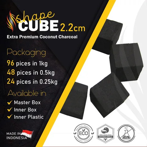 Indonesia Cube Coconut Charcoal BBQ Hooka Incense (Bakhour) Multi Size High Carbon Content Black Charcoal