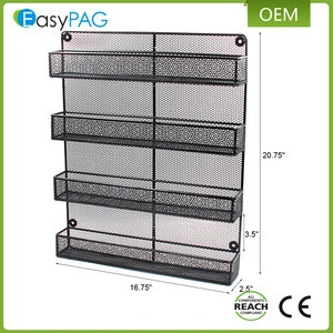 Kitchen accessories 4 tier black paint wire mesh wall mounted spice rack