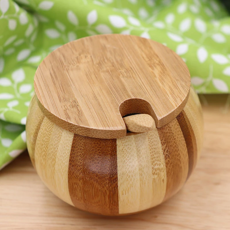 Kitchen Supplies Bamboo Salt Box Eco-friendly Healthful Spice Container Seasoning Jar With Lid