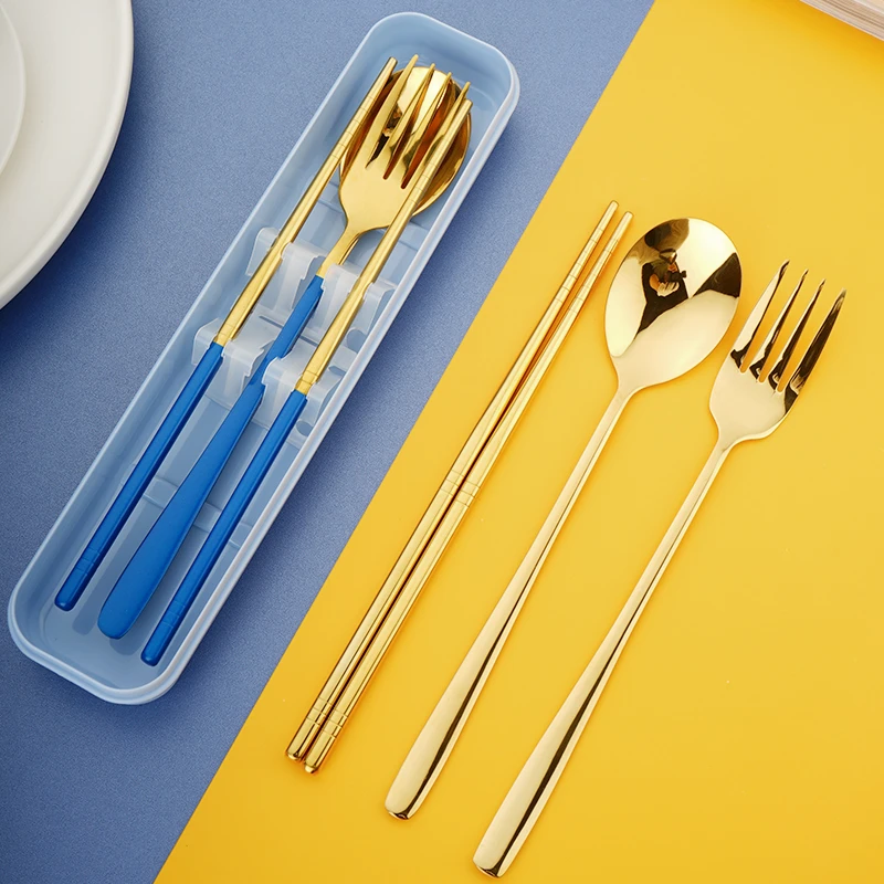 Korean flatware set stainless steel gold tableware cutlery sets with colorful gift box