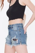 KX-915 Popular lace up skinny homme women jeans shorts ripped elastic womens summer jeans