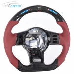 LED Carbon Fiber Red Perforated Leather Steering Wheel  For Nissan