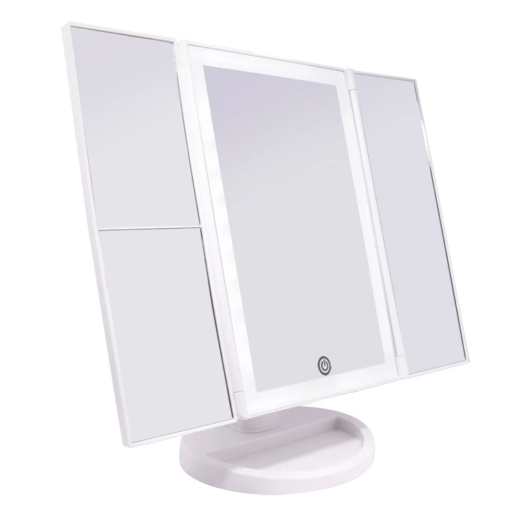 LED Fashion Cosmetic Mirror Trifold desktop foldable lighted makeup mirror for girl