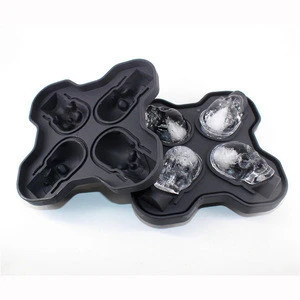 MeeTee DIY 4-Cavity 3D Silicone Ice Cube Molds Whiskey Cocktail Ice Ball Ice Cream Mold Maker Tray Party Spooky Bar Tool J-R109
