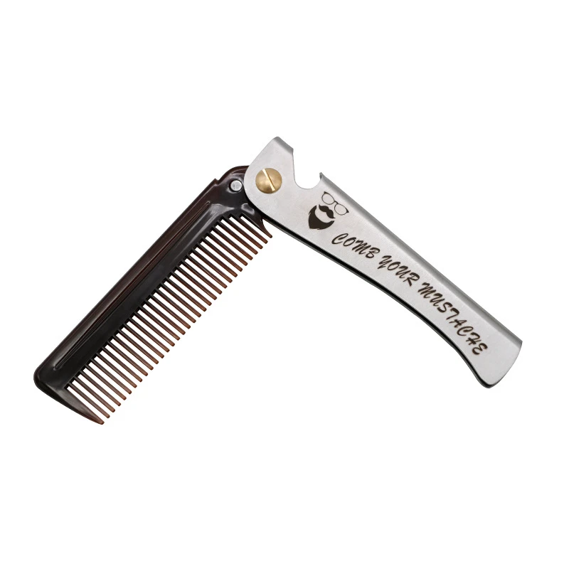 Men Beard Stainless Steel Comb Bottle Opener Folding Metal Comb