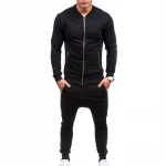 Men Sweater Suit Black Mens Slim Fit Suit Zip Cotton Jacket + Long Pant Tracksuit Athletic Apparel Suit Set Custom Logo Design
