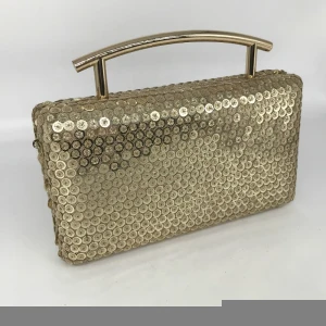 metal handle ladies bags shiny sequins golden women party hand purses evening clutches