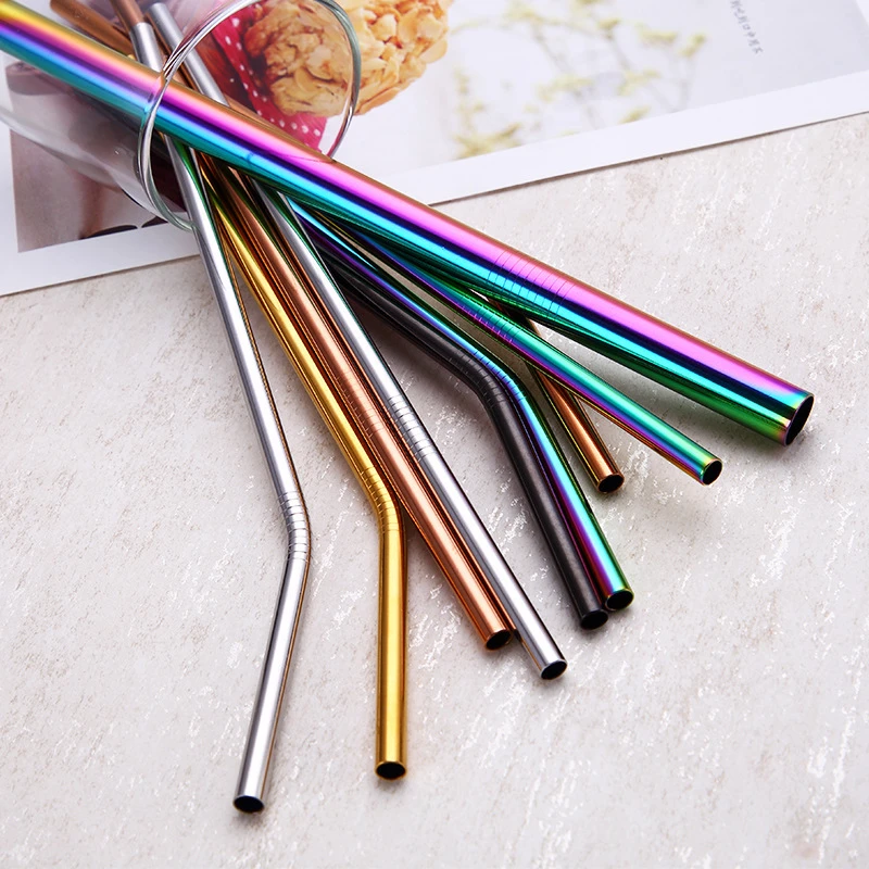 Metal Straw Wholesale Metallic 6*265mm Colorful Smoothie Drinking Straw Stainless Steel 304