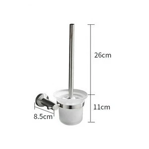 Metalique Ningbo Manufacture Wall Mounted 304 Stainless Steel Brush Bathroom Accessories with Frosted Glass Toilet Brush Holder