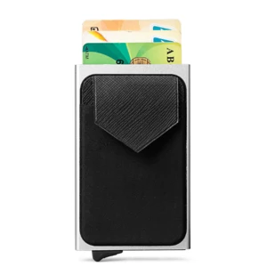 Minimalist Aluminum RFID Blocking Automatic Pop-up Credit Card Holder With PU Lycra 3M sticker phone Wallet