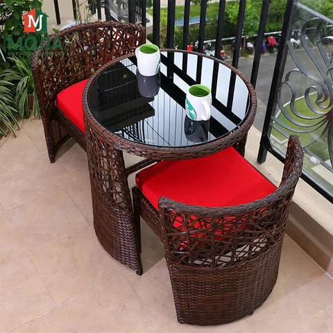 Modern Outdoor Furniture Space-saving PE Rattan Garden Chairs Modern Relaxing Patio Dining  Balcony Table Set