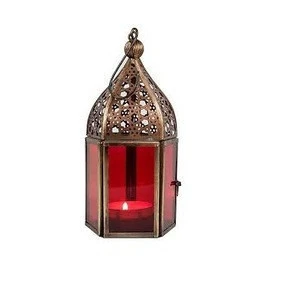 moroccan small lantern with red glass for event