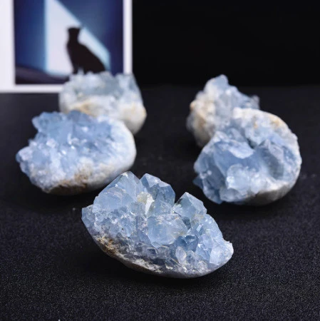 Natural blue quartz rocks carving crystal crafts heart shape blue celestite stone geode cluster