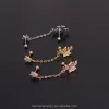 New Arrival Small and Smaller Petalled Five Leaf Flower Butterfly Linked Barbell Chain Double Stud Cartilage Piercing