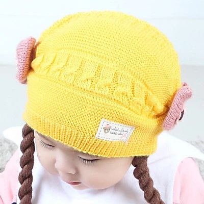 New Arrivals Winter Double Baby Girl Cute Toddler Hat with Wig Fashion Warm Beanies Hat Cap