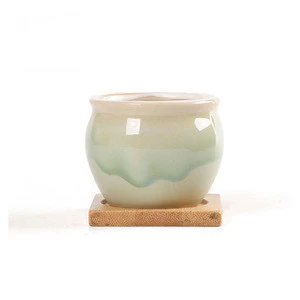 New Design Ceramic Vase Flower Pot Succulent Planter Pot with Bamboo Tray