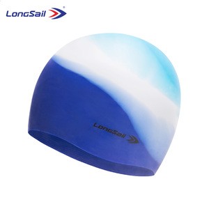 New Design Underwater Printing Logo Color Mixture Xl Silicone College Adult Swimming Cap for Long Hair
