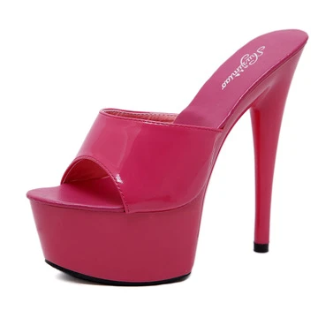 New Patent Leather 15cm Super High Heel Stiletto Sexy Waterproof Platform High-heeled Sandals Female Summer Slippers