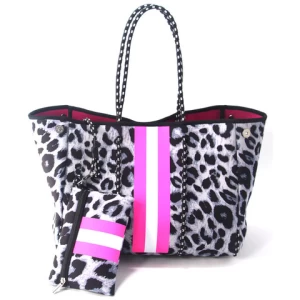 Newest woman leopard bag neoprene beach tote bag with custom printed logo