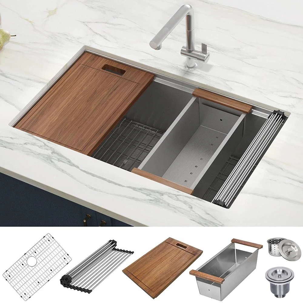 Nice Design Workstation Ledge Undermount Stainless Steel Kitchen Sink Single Bowl
