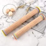 Non stick adjustable pastry cookie flour dough wood rolling pin with removable thickness rings measuring mark for baking