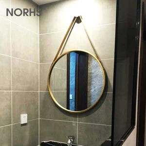 Norhs loft style vintage round metal framed decorative strap wall decor hanging mirror designs