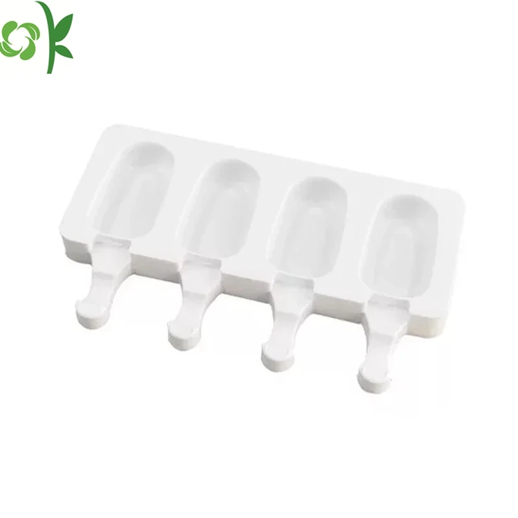 OKSILICONE 4pcs Silicone Ice Cream Mold With Wooden Sticks Homemade Popsicle Oval Shape Reusable Silicone Ice Cream Mold