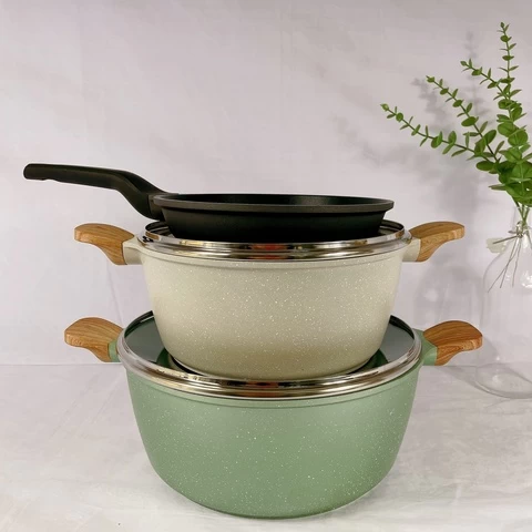 On Stock New design aluminium cookware set die cast non stick casserole with lid