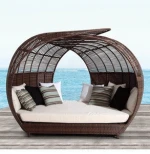 Outdoor garden Furniture unique wicker oval rattan french single seat sofa bed with seperate movable rattan seats
