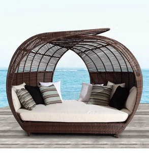 Outdoor garden Furniture unique wicker oval rattan french single seat sofa bed with seperate movable rattan seats