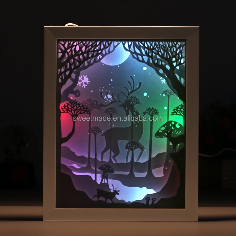 Paper cut shadow 3D LED night light with frame art lamp with frame