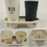 Party Four Cup Tray Double Coffee Cups Sugarcane Holder with Khtm-H002