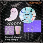 PARTYBUS 2021 Hot Sale Ghost Shaped Paper plates Halloween theme Party Supplies Disposable Tableware Dinnerware Sets Halloween