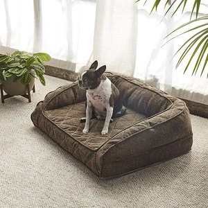 Pet bed high quality quilting thick linen fabric orthopedic memory foam dog bed pet dog sofa