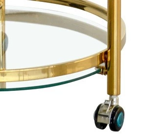 Popular Modern Round Glass Drinks Trolley with Golden Metal chromed frame for kitchen room