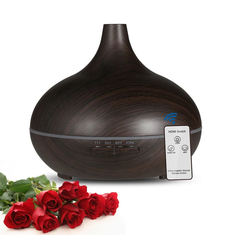 Portable  Essential Oil Diffuser 300ML Remote Control Wooden Ultrasonic Cool Mist Humidifier