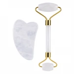 Premium Face Massage White Rose Quartz Beauty Jade Roller Tool Sets with Brush in Gift Box
