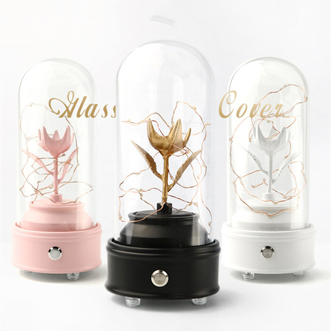 Preserved flower rose real flower music box wholesale Christmas Clear Glass Dome With LED