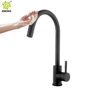 professional manufacturer 304 stainless steel brushed black hot and cold mixed Sensor Touch kitchen faucet