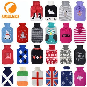 Promotion Gift Recyclable Rubber Hot Water Bottle with Knit