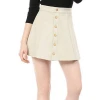 Pure color Casual Trendy Suede Button Closure A-line skirt