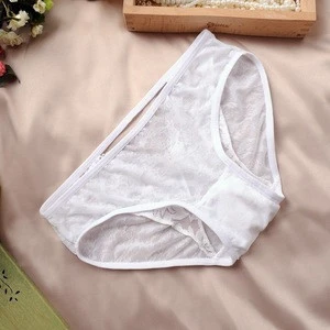 Pure white lace +cotton sexy woman underwear