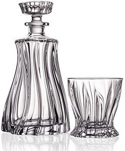 Q115-52, Crystal Decanter &amp; Six Heavy-Base Whisky Scotch Brandy Glasses, Carafe &amp; Whiskey Tumblers, 1+6-Piece Set