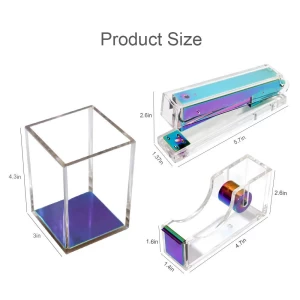 Rainbow Clear Acrylic Office Supplies Set Colorful Desktop Supplies Kit with Pen Holder Stapler Tape Dispenser for Office, Home