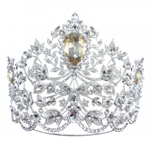 RE3706 New Miss Universe Crown Silver leaf crystal pageant Tiara Tall beauty crown for wedding party