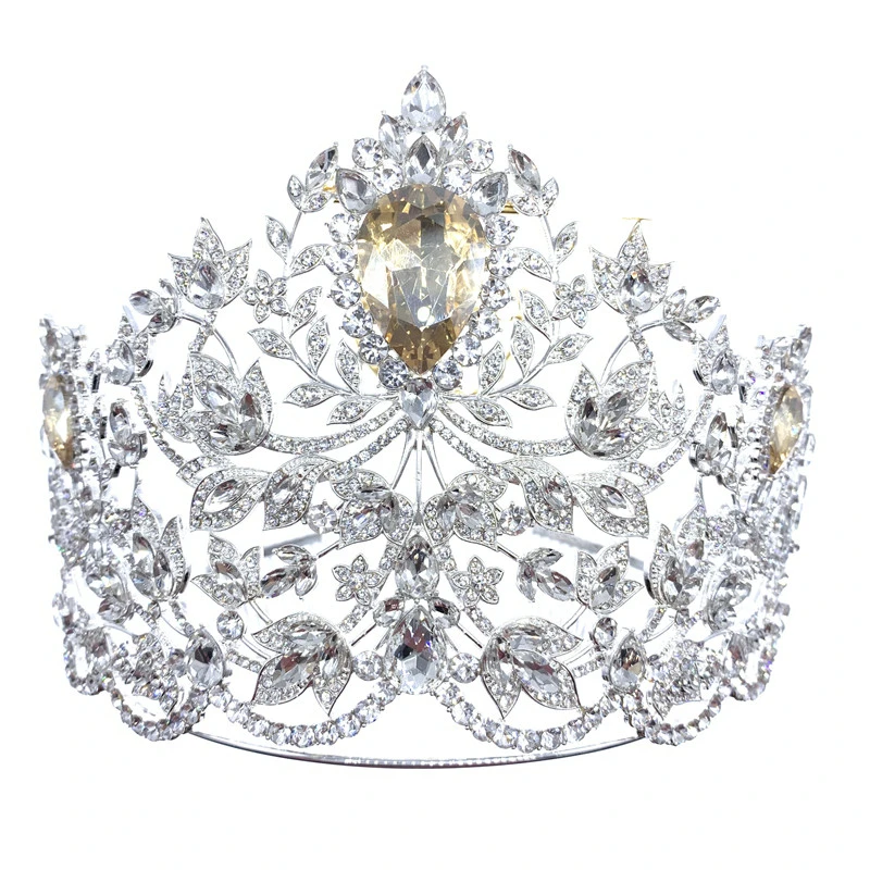 RE3706 New Miss Universe Crown Silver leaf crystal pageant Tiara Tall beauty crown for wedding party