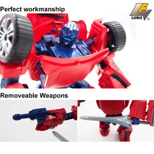 Red Color  Kids Favorite Plastic  Deformation Robot Car Toys Trace Robot With Weapons